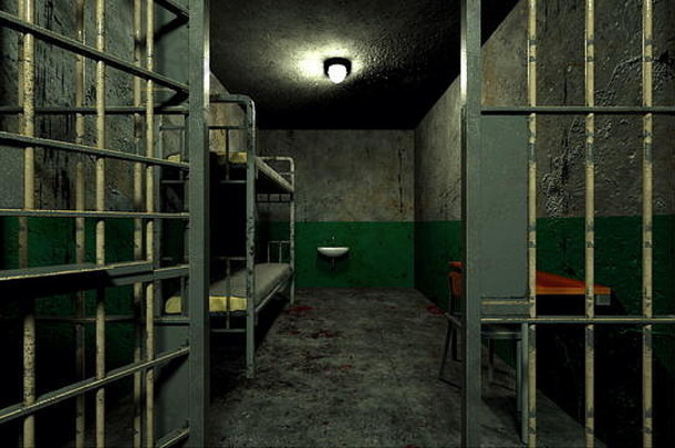 计算机生成的监狱内部三维渲染背景
