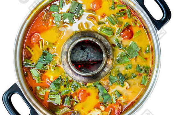汤姆钦是一种又辣又酸的泰国汤。摄影棚拍摄
