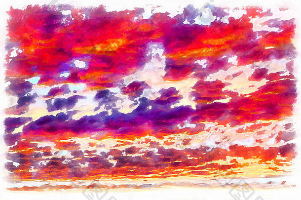 夕阳天空上的云彩彩绘背景