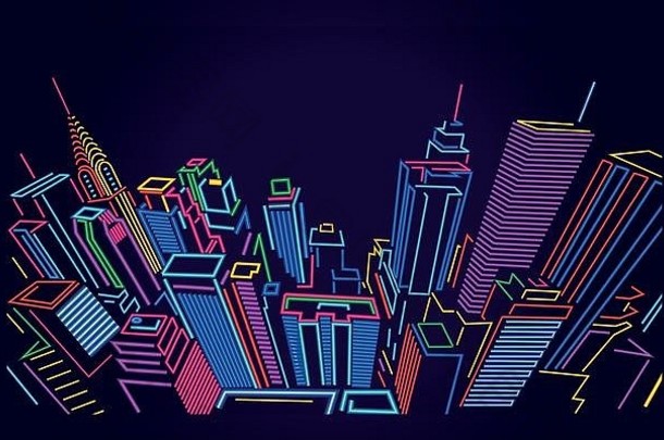 曼哈顿城市天际线霓虹灯标志