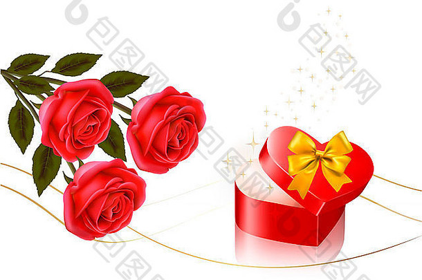 情人节一天背景红色的玫瑰礼物红色的盒子