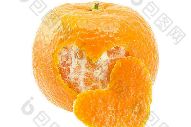 <strong>橘</strong>子皮形状心白色背景