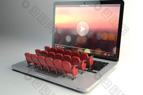 视频球员应用程序首页电影概念移动PC行电影座位插图
