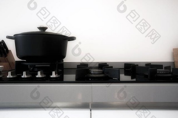 烹饪气体炉子黑色的现代铁砂锅锅复古的设计