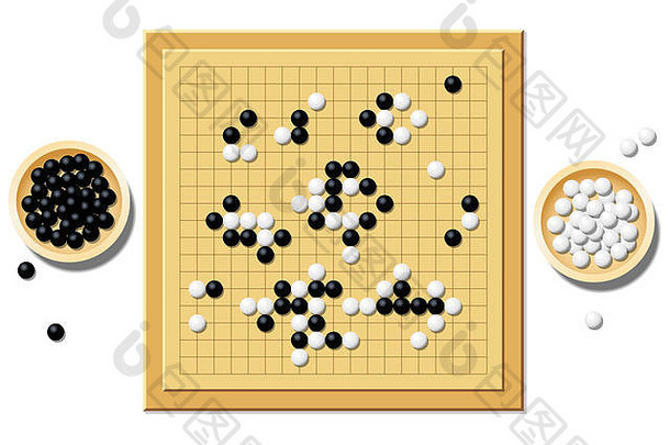 五子棋游戏董事会典型的游戏木碗填满黑色的白色石头传统的中国人策略游戏