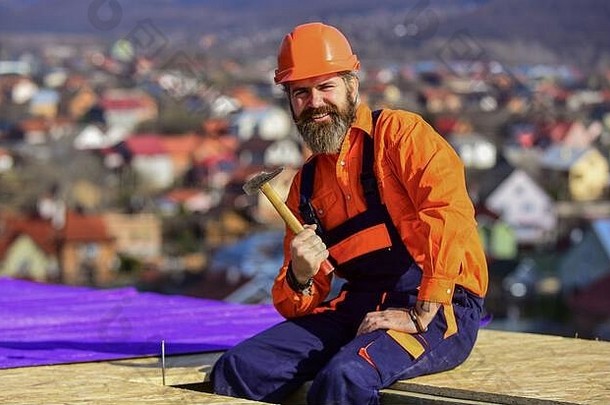 交钥匙项目屋顶建设住宅建筑构建器锤专业主修复屋顶平屋顶安装屋面感觉盖屋顶的人工人特殊的保护工作穿
