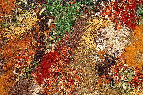 草本植物香料纹理色彩斑斓的食物背景