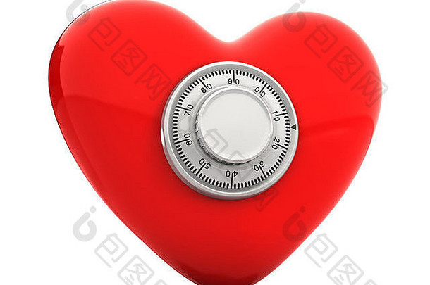 红色心形，白色背景上有数字安全锁