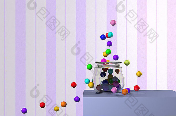 大量彩色球的3d渲染