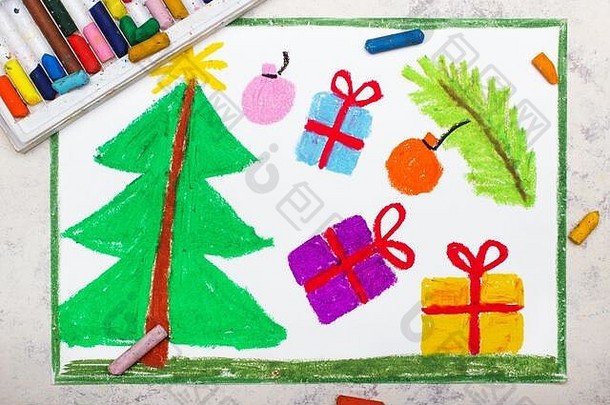 彩绘图片：圣诞树和礼物