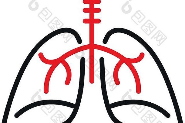 肺部器官线条双色风格图标设计医疗护理和新冠19病毒主题载体插图