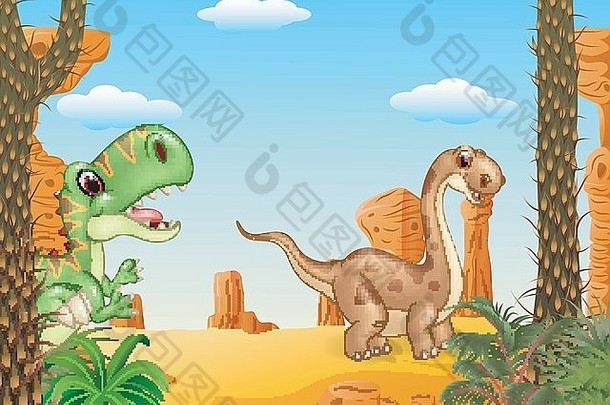 可爱的恐龙集合史前背景