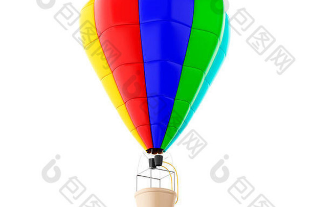 3d渲染器图像。彩色热气球。孤立的白色背景。