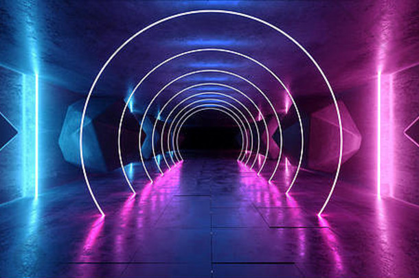 霓虹灯发光迷幻元素充满活力的宇宙紫外线荧光奢华发光科幻未来复古圆形轨道灯紫蓝色Grunge Conc