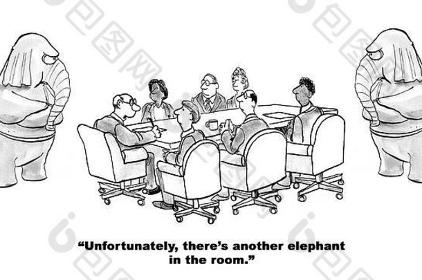 关于两个“房间里的大象”的黑白商业漫画。