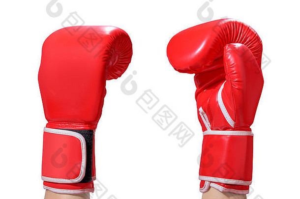 手红色的拳击手套孤立的白色背景