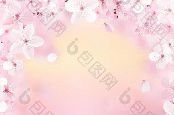 美丽的印花，浅粉色樱花绽放