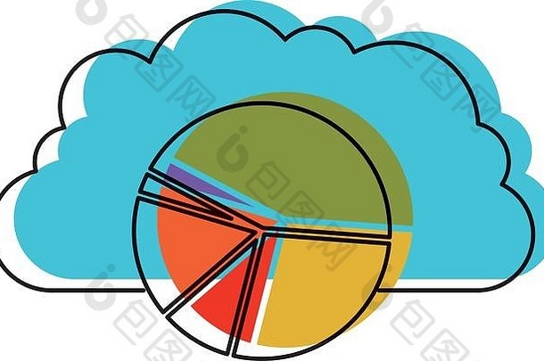 云存储数据服务图标和可用空间水彩轮廓圆形图形着色