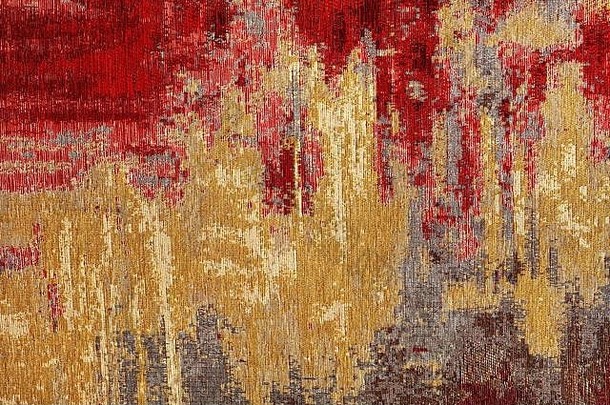 东方红金地毯织锦纹理，抽象图案，特写。