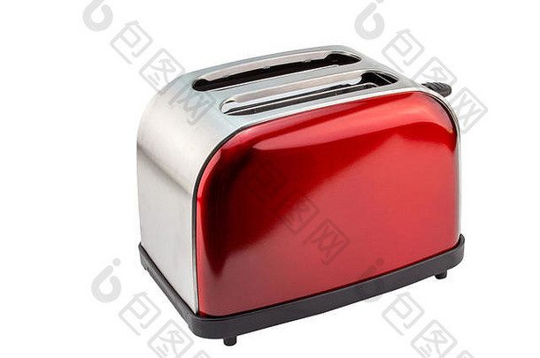 亮红色闪亮复古烤面包机，白色隔离