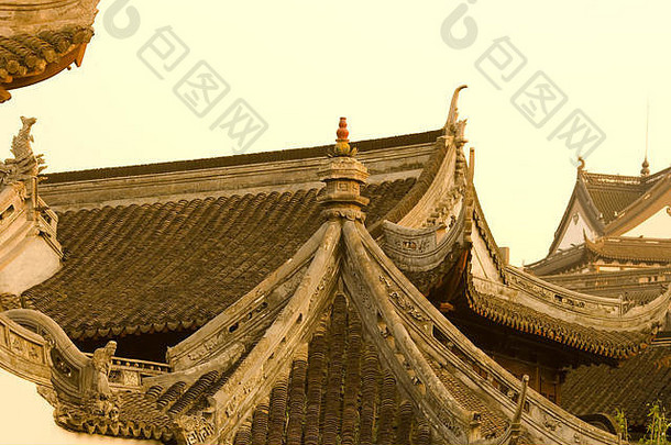 中国上海豫园（豫园）屋顶详图，亚洲