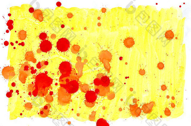 彩色黄色、橙色和红色水彩画湿刷液体背景壁纸。Aquarelle亮色抽象手绘纸纹理b