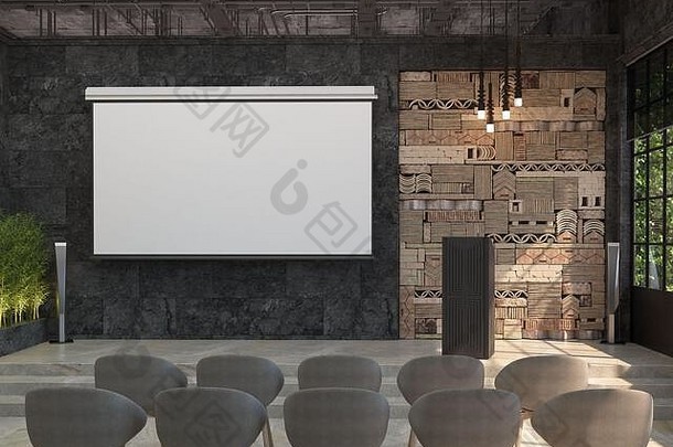 会议房间空白白色屏幕投影仪黑色的墙室内会议大厅阶段站火蚁超人