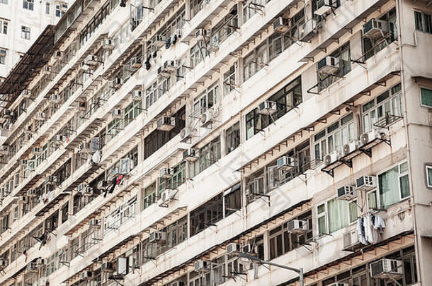 亚洲城市体系结构背景巨大的块公寓墙片段在香港香港