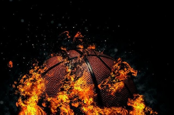 黑色背景上有火的篮球