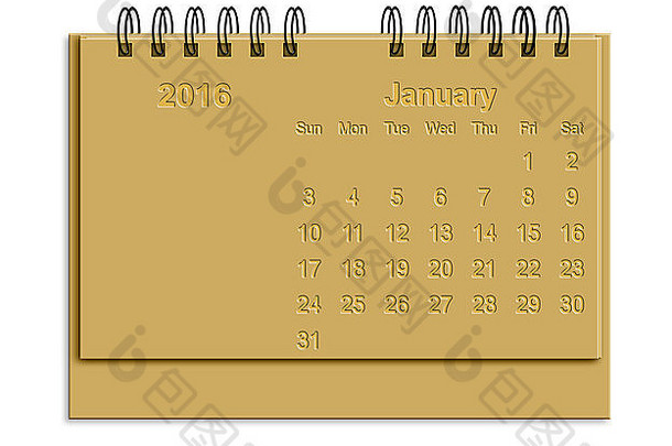 桌面日历-2016年-1月