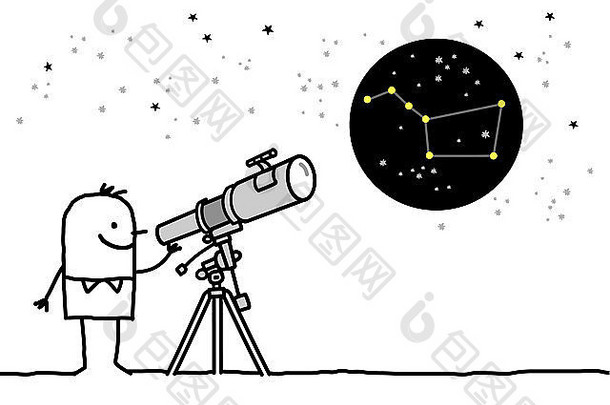 男人。看星星望远镜