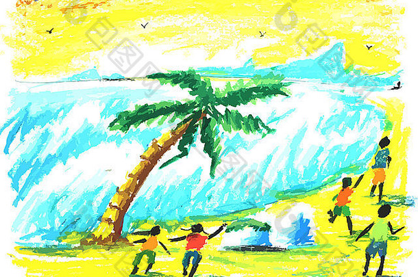 一个人在海滩上画背景