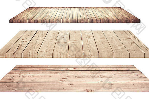白色隔离的木制架子或桌面