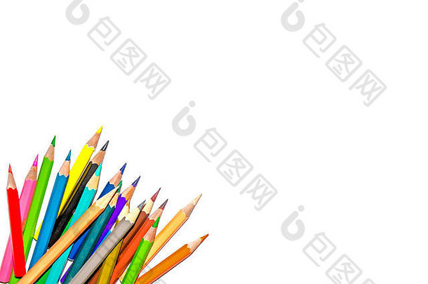 颜色铅笔铅笔白色背景隔离减少背景文具颜色铅笔剃须