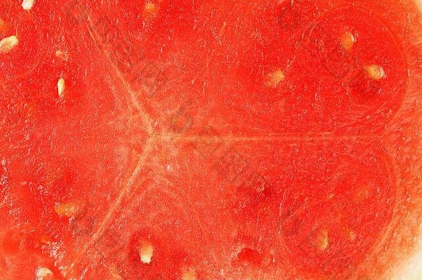 红色西瓜果肉多汁的纹理特写，以全屏为背景