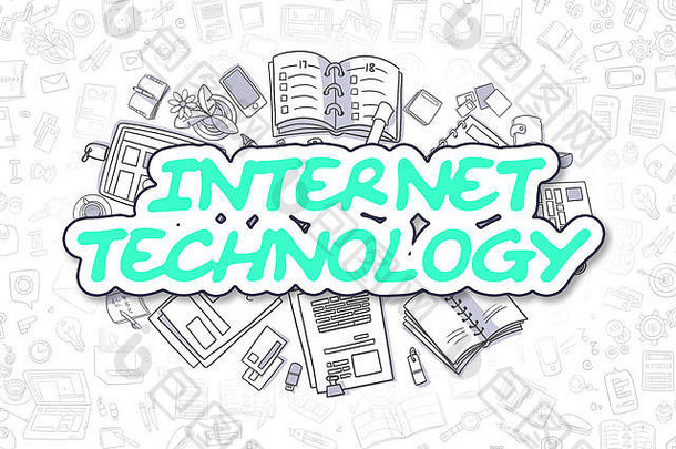 互联网技术-涂鸦绿色单词。商业概念。