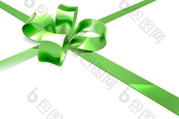 圣诞、生日或其他礼物或礼物上美丽的绿色丝带和蝴蝶结的插图