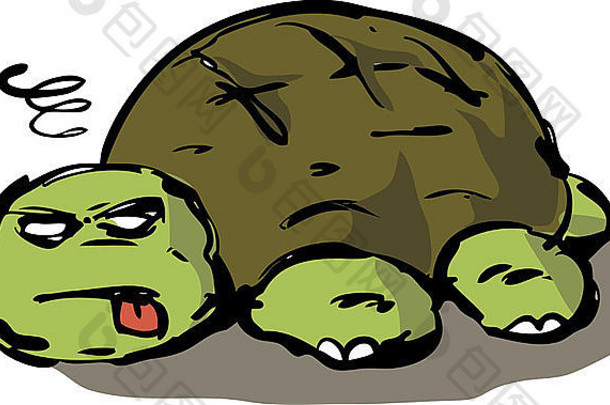 疲倦、懒惰、精疲力竭、年老、失去知觉的乌龟倒在地上，如图所示