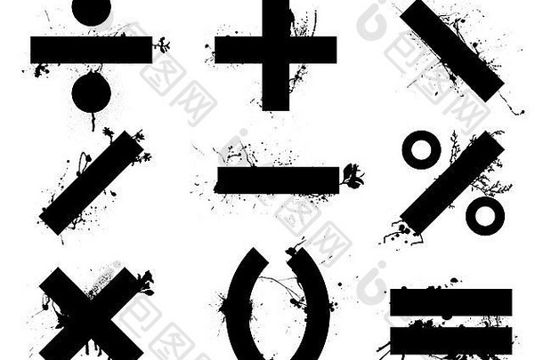 Grunge black学校数学符号或带有花卉元素的图标
