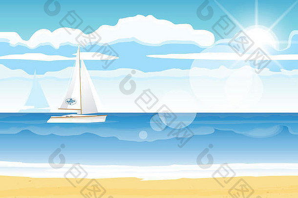 海海滩船地平线夏天设计