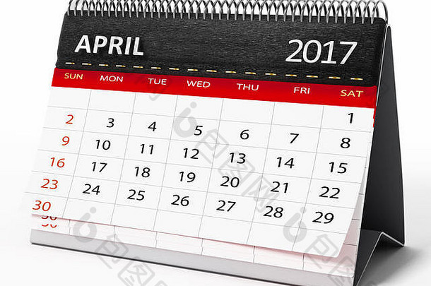 4月桌面日历孤立的白色背景插图