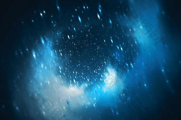太空中蓝色发光的星际星云，计算机生成的抽象背景，3D渲染