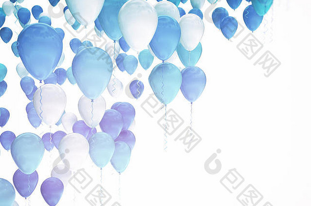 蓝色的白色聚会，派对气球孤立的白色背景