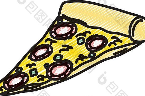 用意大利腊肠奶酪食物涂鸦美味比萨饼