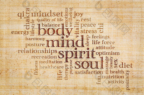 心灵、身体、精神和灵魂的概念——纸草纸上的云字