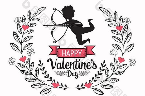 丘比特带着箭和弧线庆祝情人节