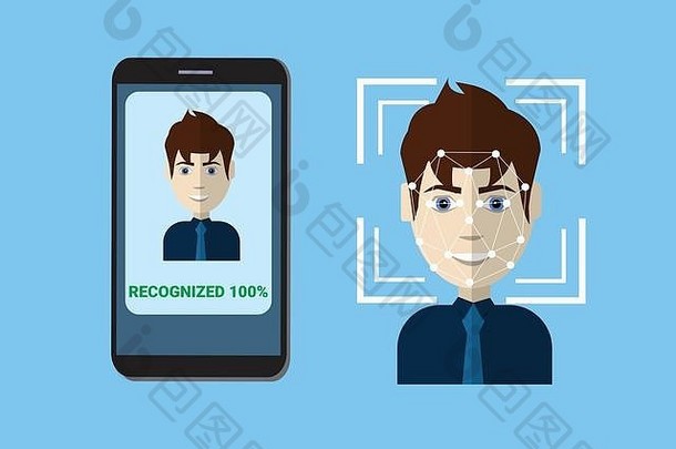 生物识别扫描系统控制保护聪明的电话扫描用户脸面部识别技术概念