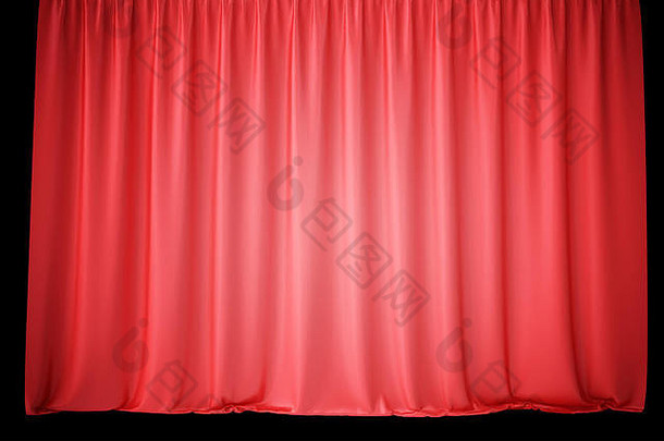 红色天鹅绒<strong>舞台</strong>窗帘，鲜红的剧院窗帘。丝绸古典窗帘，红色剧场窗帘。三维渲染