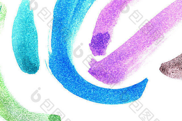 抽象<strong>艺术油画</strong>。画布特写上的笔刷笔划。设计元素。颜色转换。蓝色，绿色，紫色。