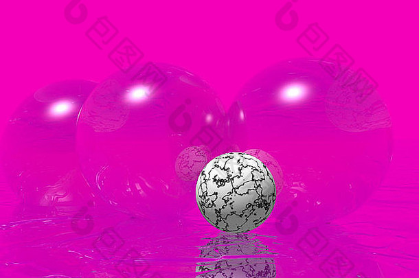 彩色背景上透明球体的计算机生成图像